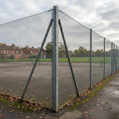 Galvanised chain link fence around a UK tennis court and sports area