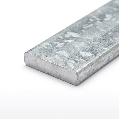 Galvanised mild steel flat bar cut end close-up