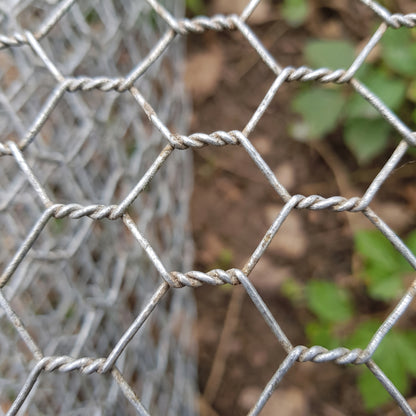 Close-up of 31mm galvanised rabbit wire netting