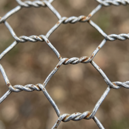 Close-up of 25mm galvanised hexagonal chicken wire