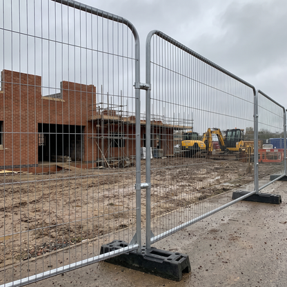 Heras-style temporary fencing around a UK construction site