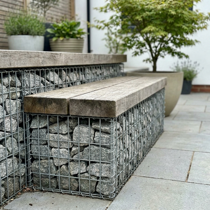 Gabion bench seat built from heavy-duty 4mm gabion baskets