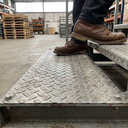 Mild steel durbar tread plate installed as anti-slip walkway - S275 8x4 teardrop diamond pattern