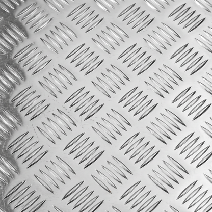 Aluminium chequer plate 8x4 raised five-bar tread pattern close-up - 5754 bright aluminium