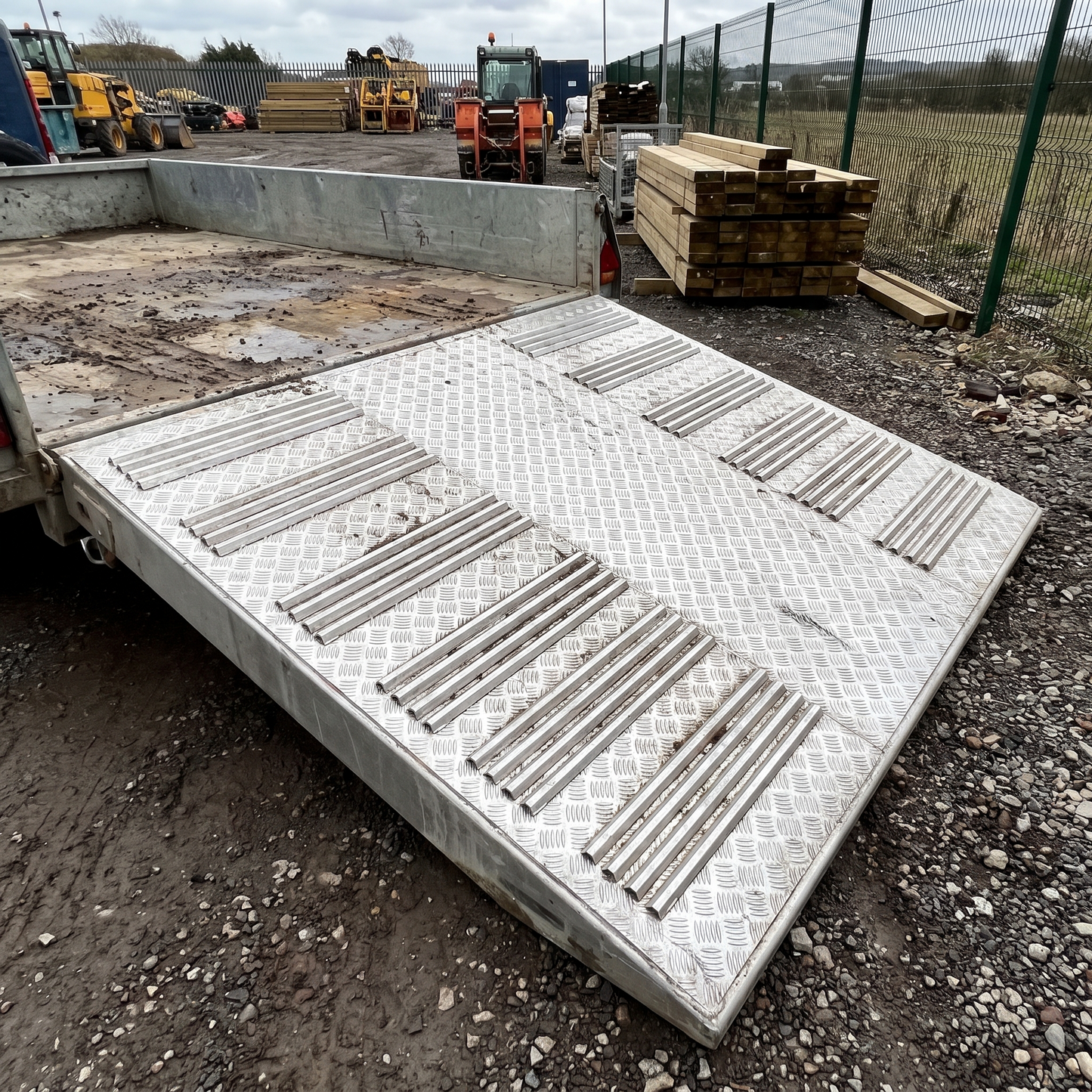 Aluminium five-bar chequer plate used as a trailer floor and loading ramp - 5754 tread plate