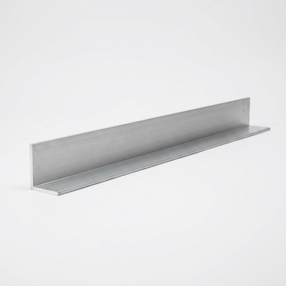 6063 T6 aluminium equal angle L-section on a white studio background
