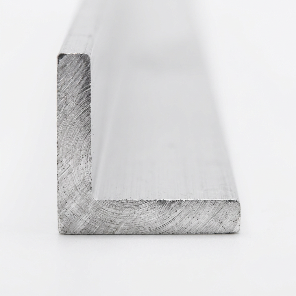 Cut end of a 6063 T6 aluminium equal angle showing the L cross-section