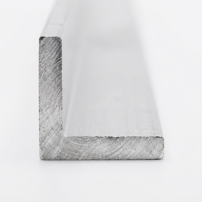 Cut end of a 6063 T6 aluminium equal angle showing the L cross-section