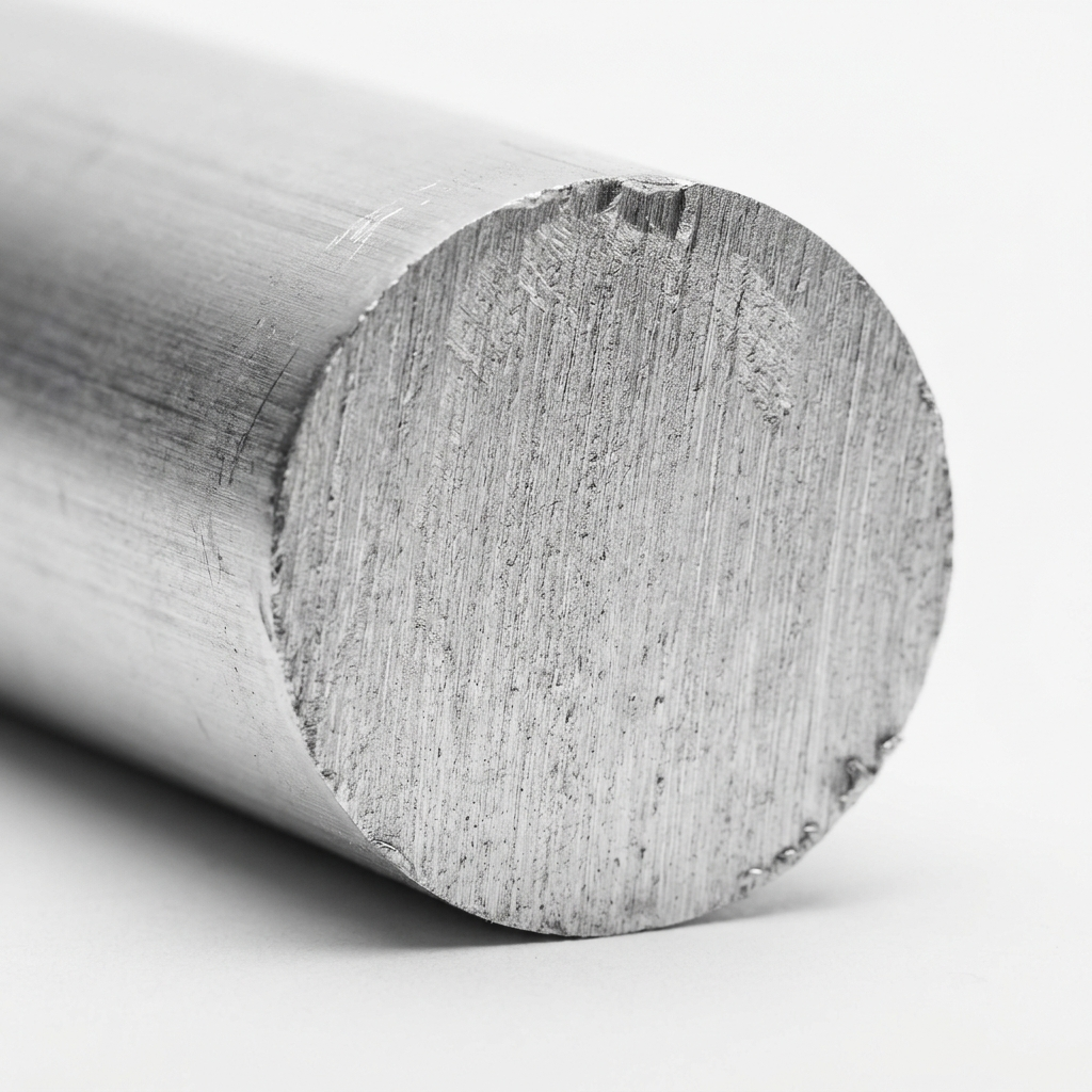 Cut end of a 6063 T6 aluminium round bar showing the solid section