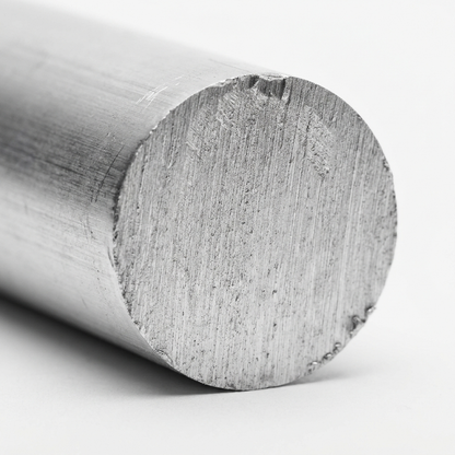 Cut end of a 6063 T6 aluminium round bar showing the solid section