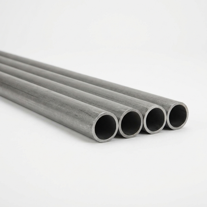 Bundle of ERW mild steel round tubes on a white studio background