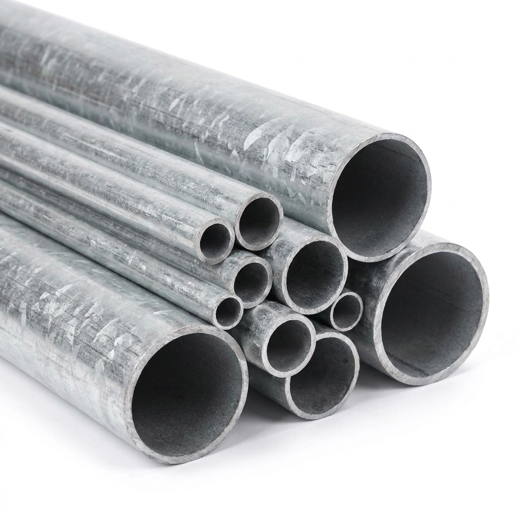 Galvanised steel tubes group range of diameters 21mm to 76mm OD