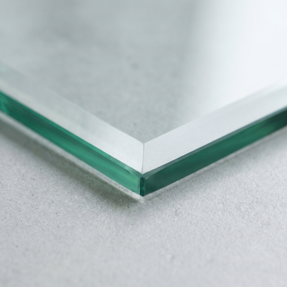 Dubbed corner and polished edge detail of a 10mm toughened glass panel