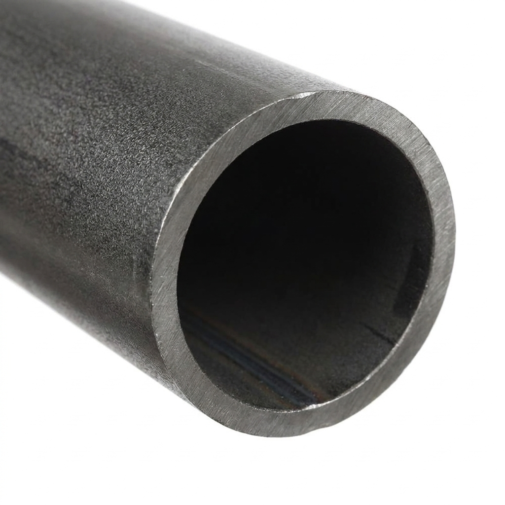 ERW mild steel round tube cut end hollow bore close up