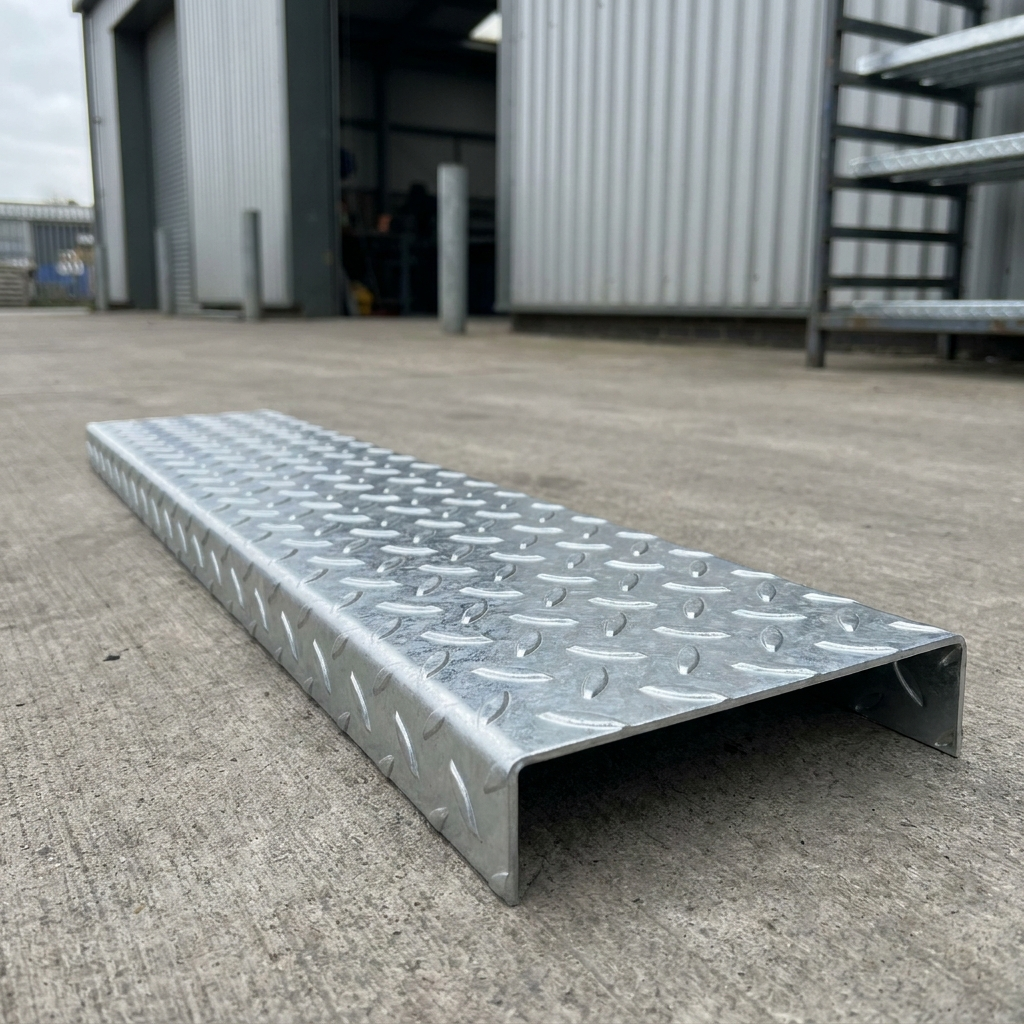 Galvanised durbar stair tread Pattern 1 anti-slip checker plate, hot-dip finish