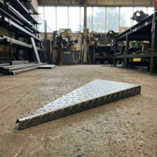 Spiral durbar stair tread tapered Pattern 1 anti-slip checker plate, mild steel