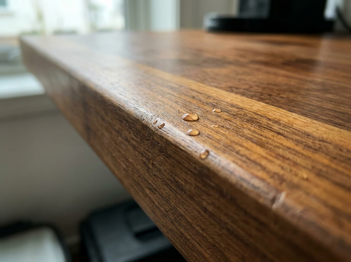 40mm solid walnut worktop square edge and warm brown grain close-up