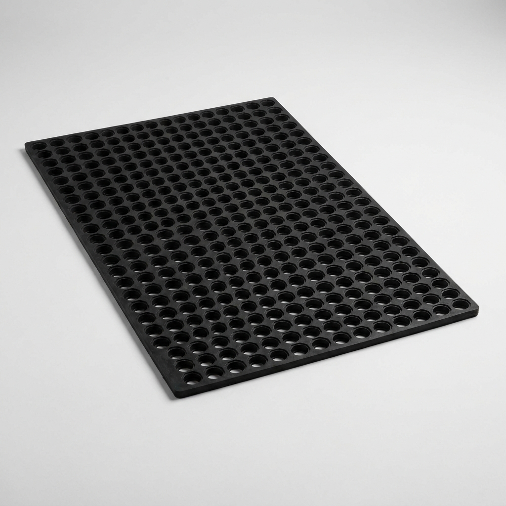 Black rubber grass mat 1.5m x 1m with open holes - grass protection matting
