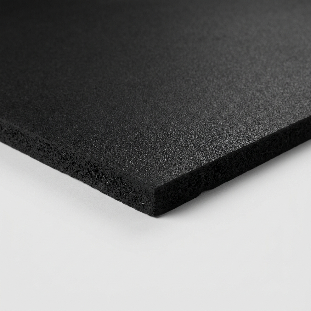 Close-up of solid rubber gym mat surface and 12mm thick cut edge