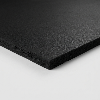 Close-up of solid rubber gym mat surface and 12mm thick cut edge