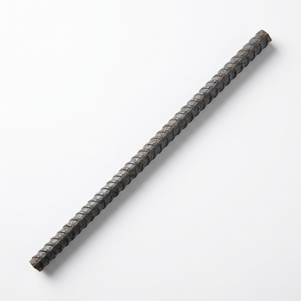 Steel reinforcing bar rebar single 6m length ribbed B500B on white background