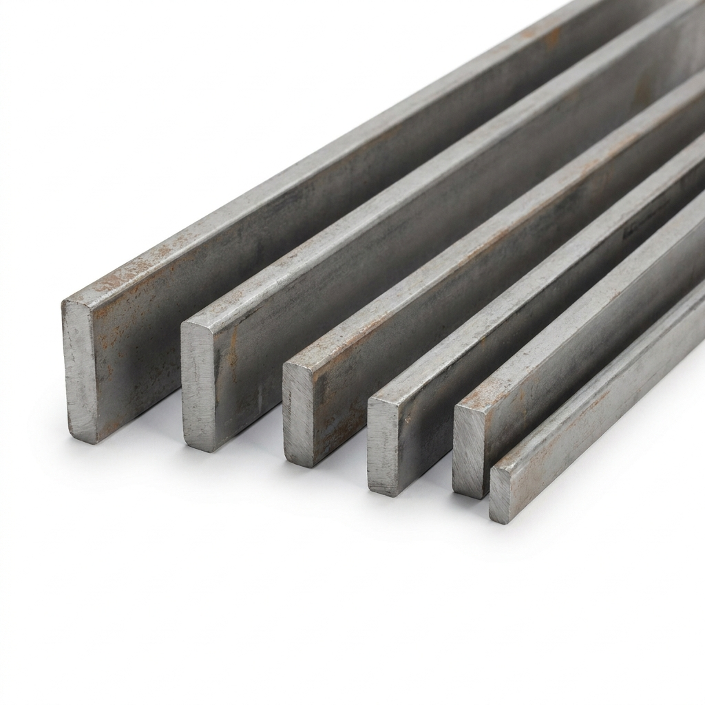 Mild steel flat bar - solid flat steel bar product photo on white