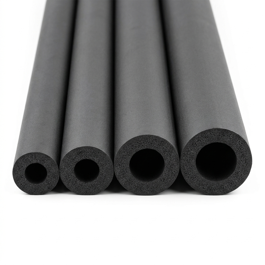 Foam pipe insulation bore sizes 15mm 22mm 28mm and 42mm compared end-on