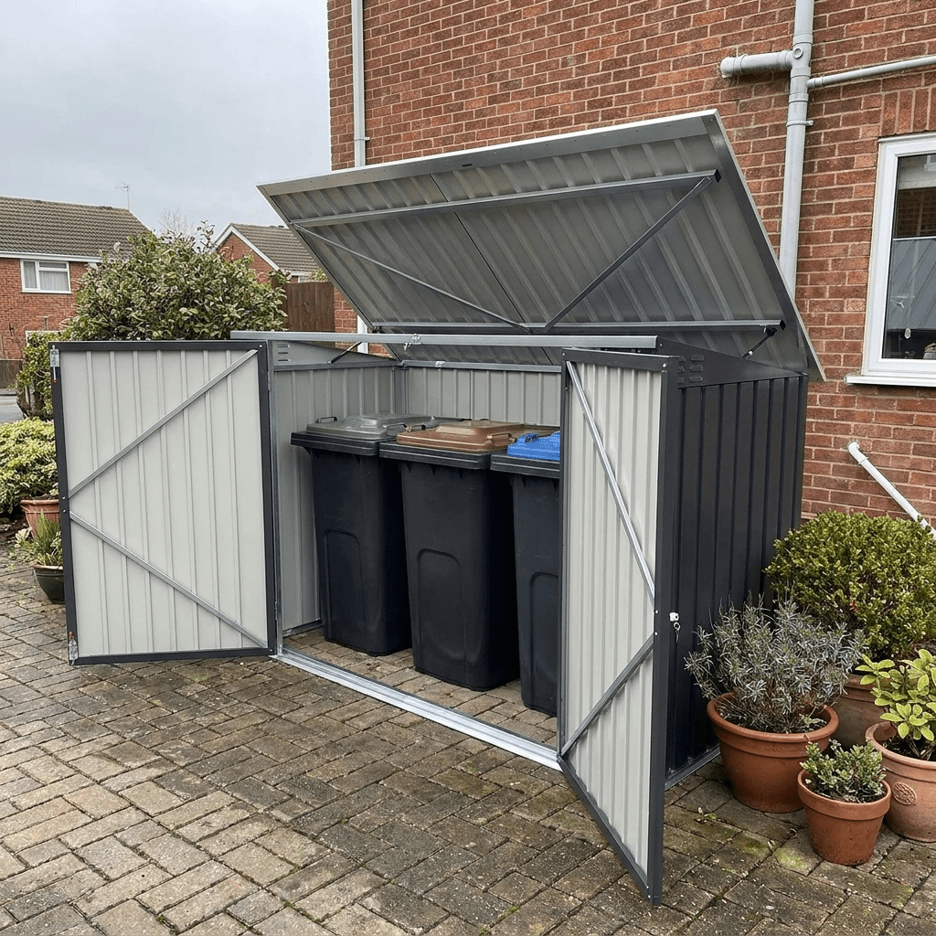 Metal Bike Shed & Wheelie Bin Store – Galvanised Steel Storage for 2–4 Bikes or 3 Bins - Rackerman