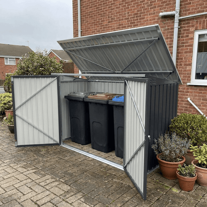 Metal Bike Shed & Wheelie Bin Store – Galvanised Steel Storage for 2–4 Bikes or 3 Bins - Rackerman