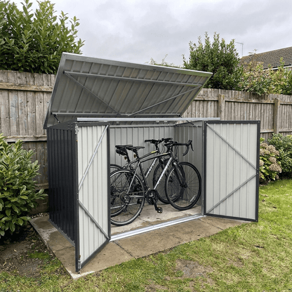 Metal Bike Shed & Wheelie Bin Store – Galvanised Steel Storage for 2–4 Bikes or 3 Bins - Rackerman