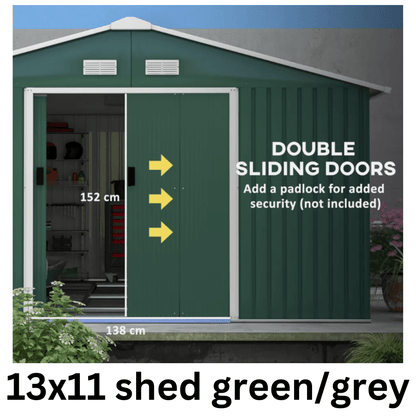 Metal Garden Shed – Heavy Duty Galvanised Steel Shed with Floor, Outdoor Garden Storage & Workshop Building, Apex & Pent Roof - Rackerman
