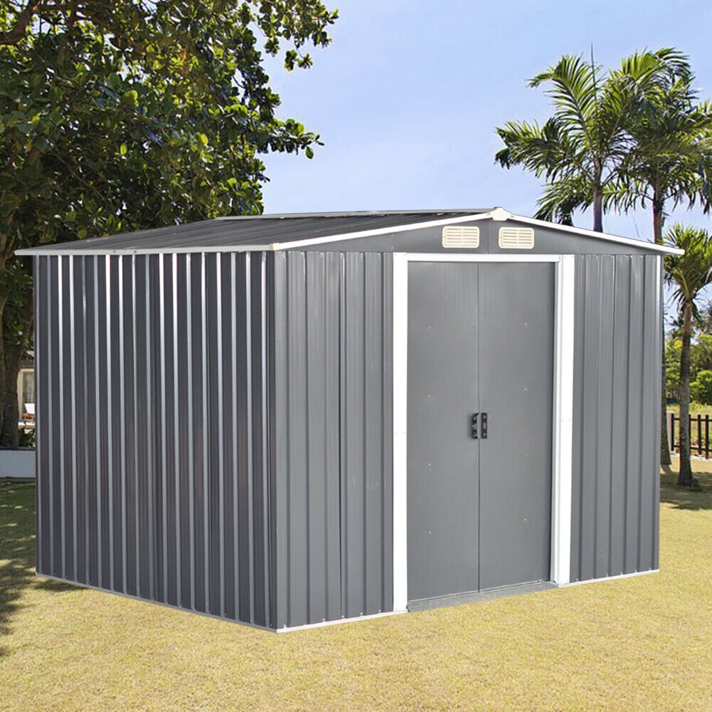 Metal Garden Shed – Heavy Duty Galvanised Steel Shed with Floor, Outdoor Garden Storage & Workshop Building, Apex & Pent Roof - Rackerman