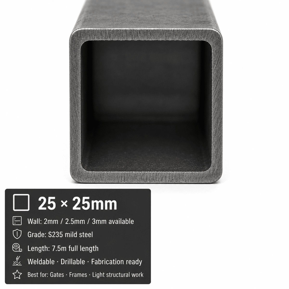 Mild steel S235 box section stacked bundle of 7.5m lengths