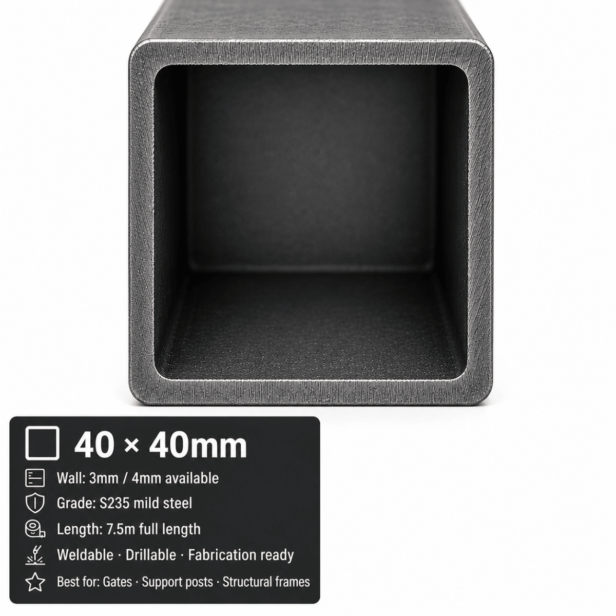 Mild Steel Box Section – S235 Square Hollow Section SHS, 7.5m Lengths & Cut to Size, Steel Square Tube for Frames, Gates & Fabrication - Rackerman