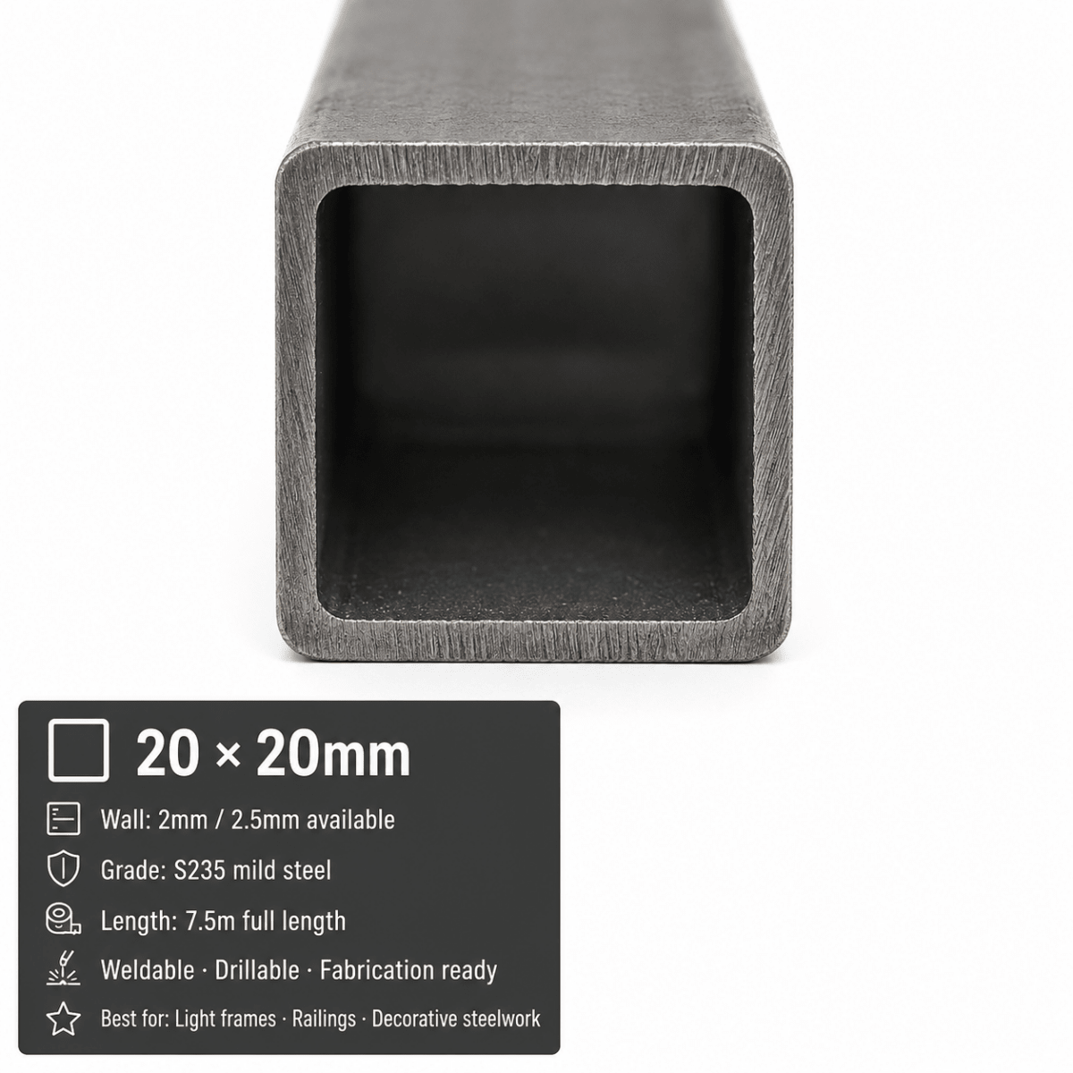 Mild Steel Box Section – S235 Square Hollow Section SHS, 7.5m Lengths & Cut to Size, Steel Square Tube for Frames, Gates & Fabrication - Rackerman