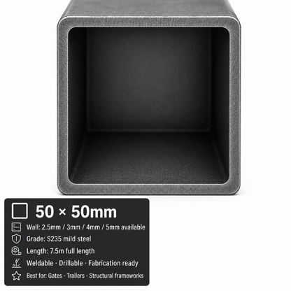 Mild Steel Box Section – S235 Square Hollow Section SHS, 7.5m Lengths & Cut to Size, Steel Square Tube for Frames, Gates & Fabrication - Rackerman