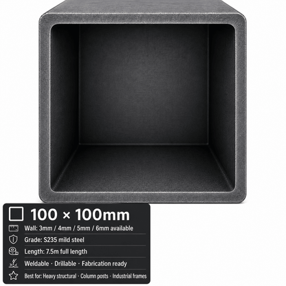 Mild Steel Box Section – S235 Square Hollow Section SHS, 7.5m Lengths & Cut to Size, Steel Square Tube for Frames, Gates & Fabrication - Rackerman