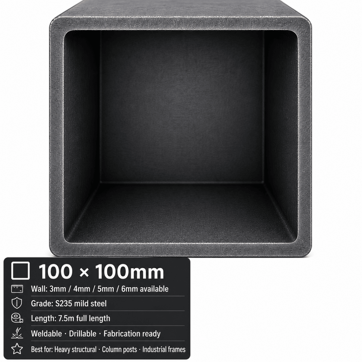 Mild Steel Box Section – S235 Square Hollow Section SHS, 7.5m Lengths & Cut to Size, Steel Square Tube for Frames, Gates & Fabrication - Rackerman