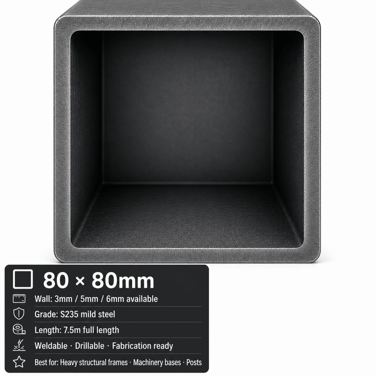 Mild Steel Box Section – S235 Square Hollow Section SHS, 7.5m Lengths & Cut to Size, Steel Square Tube for Frames, Gates & Fabrication - Rackerman