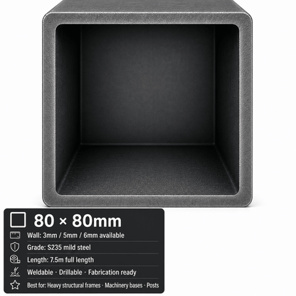 Mild Steel Box Section – S235 Square Hollow Section SHS, 7.5m Lengths & Cut to Size, Steel Square Tube for Frames, Gates & Fabrication - Rackerman