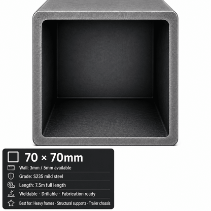 Mild Steel Box Section – S235 Square Hollow Section SHS, 7.5m Lengths & Cut to Size, Steel Square Tube for Frames, Gates & Fabrication - Rackerman