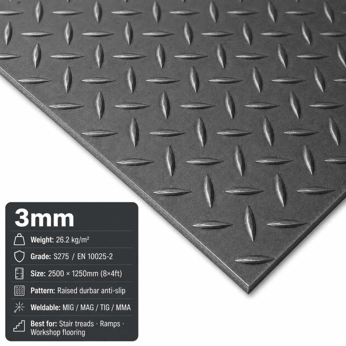 Mild Steel Durbar Checker Plate & Steel Tread Plate – S275 | 8x4 & 2m x 1m - Rackerman