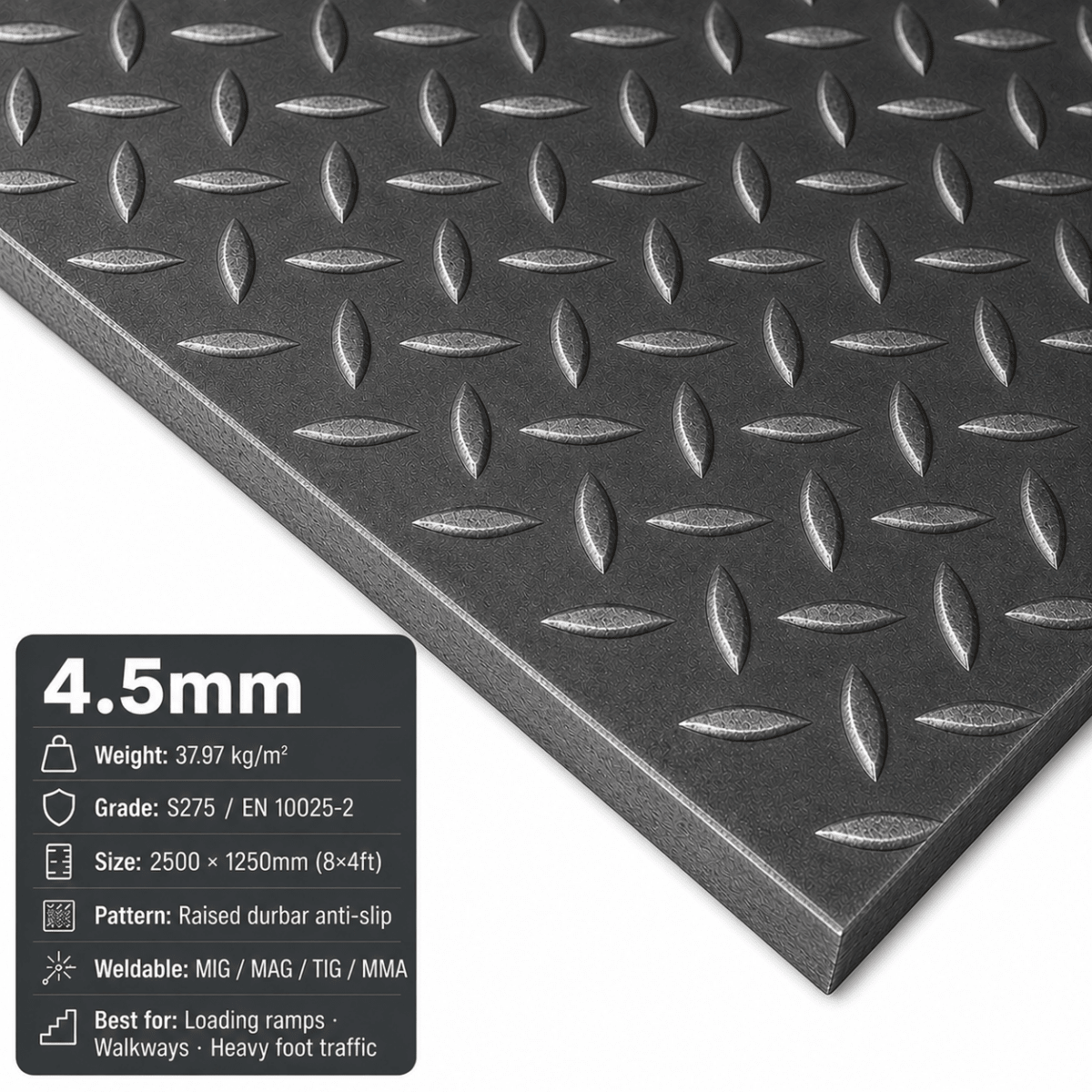 Mild Steel Durbar Checker Plate & Steel Tread Plate – S275 | 8x4 & 2m x 1m - Rackerman