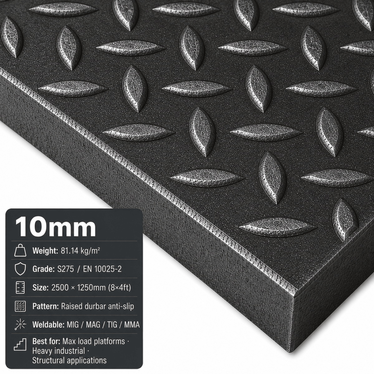 Mild Steel Durbar Checker Plate & Steel Tread Plate – S275 | 8x4 & 2m x 1m - Rackerman