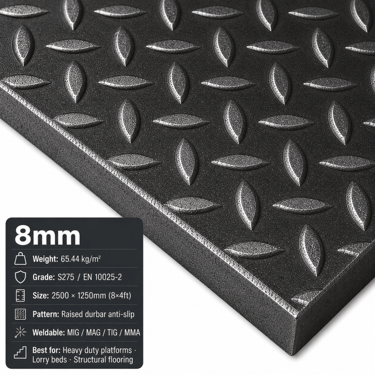 Mild Steel Durbar Checker Plate & Steel Tread Plate – S275 | 8x4 & 2m x 1m - Rackerman