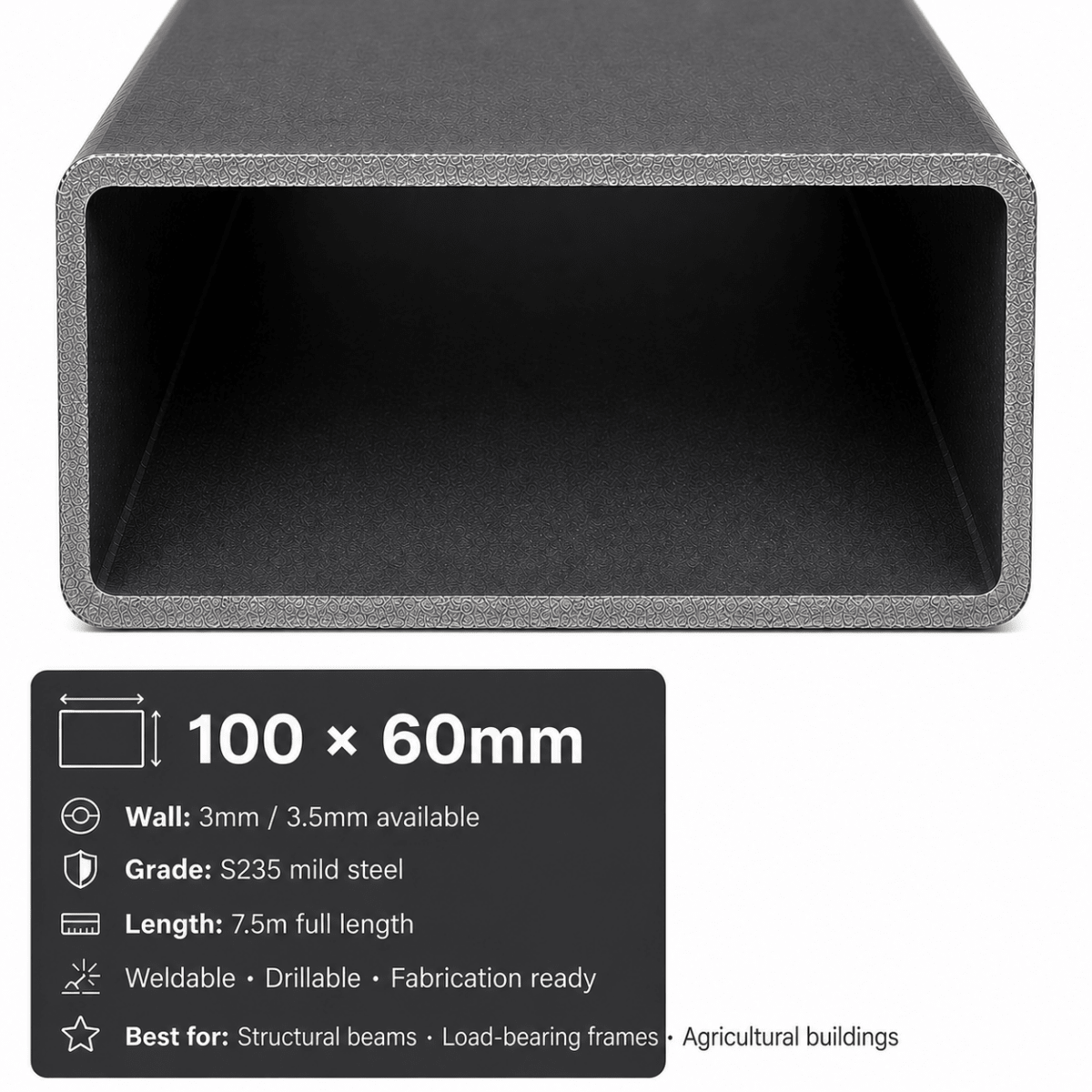 Mild steel rectangular hollow section 120x60mm