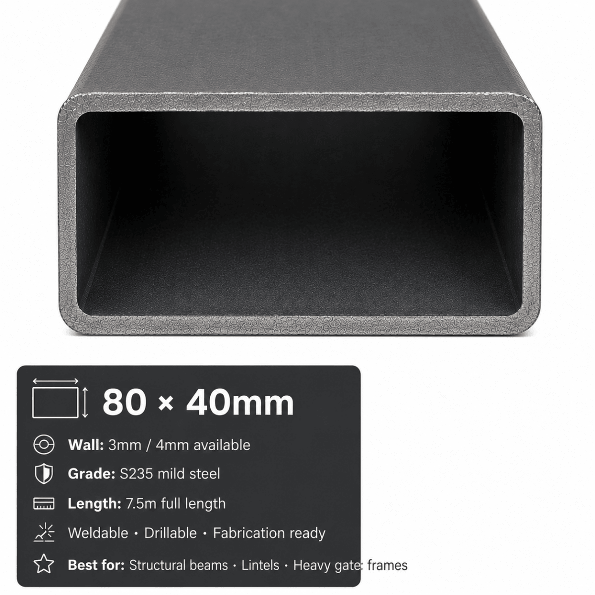 Mild steel RHS 200x100mm large rectangular section
