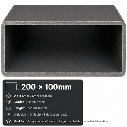 Mild steel RHS 7.5m S235 rectangular box section end profile