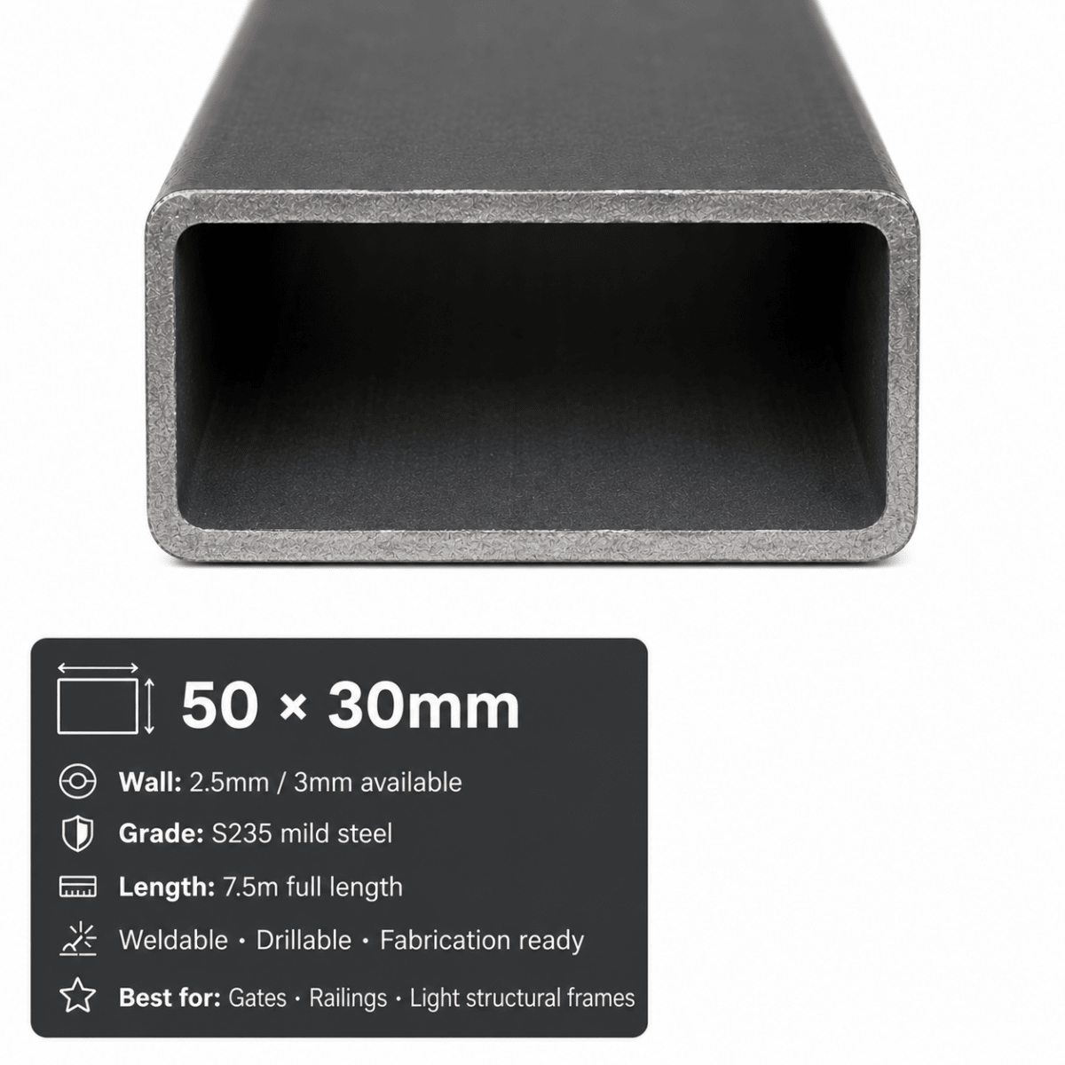 Mild steel RHS 100x50mm rectangular steel box section