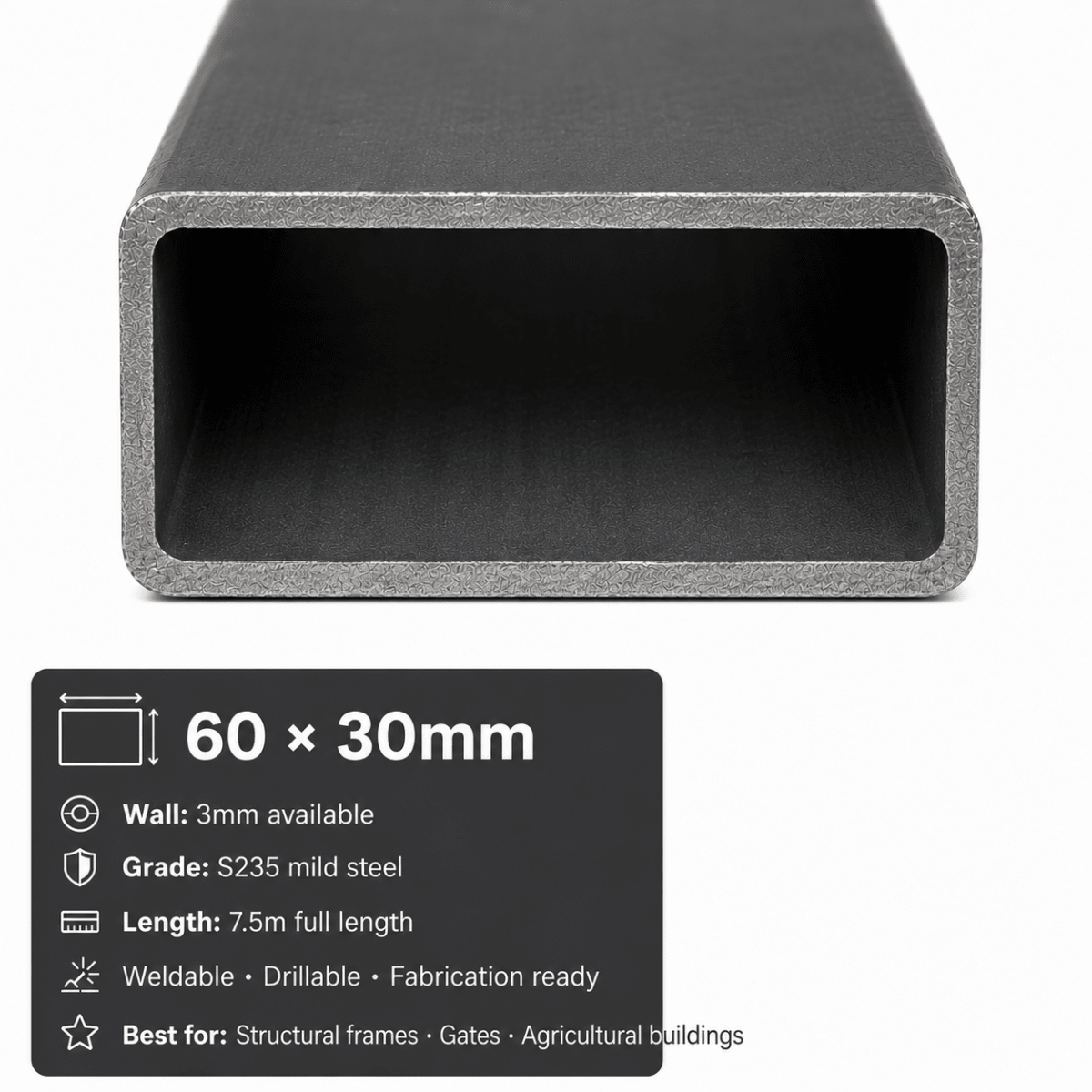 Mild steel rectangular hollow section 7.5m in a UK steel yard